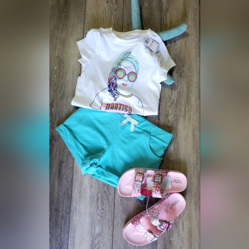 NEW Girls Tommy Bahama teal pull on knit shorts with front pockets in Sz.10/12